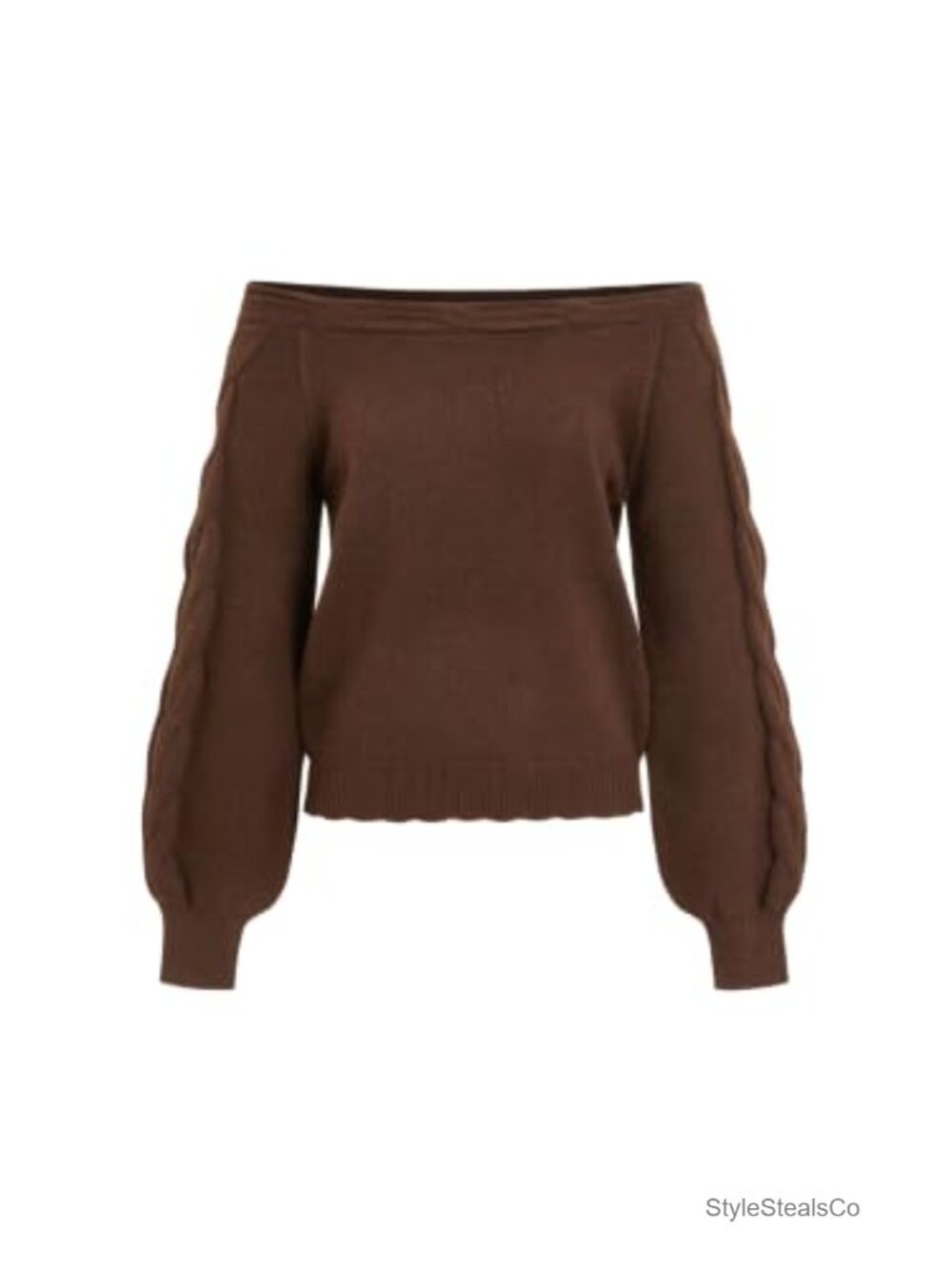 Off Shoulder Cable Knit Cropped Sweater Oversized Long Sleeve Pullover